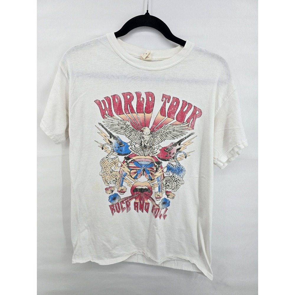 Altar'd State World Tour Rock and Roll Graphic Tee White Eagle Leopard Small